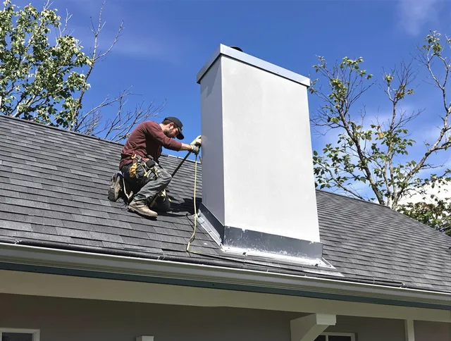 Spring Hill Chimney Sweep team member finishing chimney construction in Spring Hill, FL