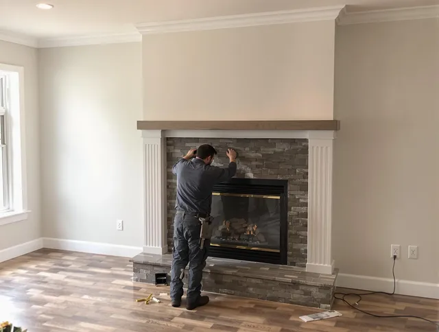Spring Hill Chimney Sweep finishing a custom fireplace install in Spring Hill, FL